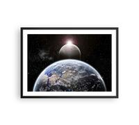 Cuadro Poster de Pared 70x50cm Marco Apocalipsis Meteorito Estrellas Planeta Art