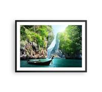 Cuadro Poster de Pared 70x50cm Marco Barco acantilados naturaleza rocas Art