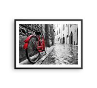Cuadro Poster de Pared 70x50cm Marco Calle bicicletas adoquines edificio Art
