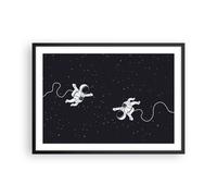 Cuadro Poster de Pared 70x50cm Marco Dibujos animados astronautas cosmos Art
