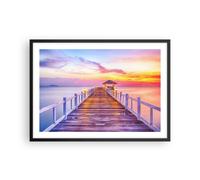 Cuadro Poster de Pared 70x50cm Marco Puesta de sol agua puente horizonte Art