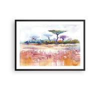 Cuadro Poster de Pared 70x50cm Póster Marco Acuarela Sabana árboles Wall Art