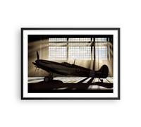 Cuadro Poster de Pared 70x50cm Póster Marco Airplain Hangar vuelo histórico Art