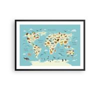 Cuadro Poster de Pared 70x50cm Póster Marco Animales El Mundo Mapa Wall Art