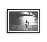 Cuadro Poster de Pared 70x50cm Póster Marco Blanco Y Negro Ciclista Soledad Art