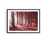 Cuadro Poster de Pared 70x50cm Póster Marco bosque rojo árboles Wall Art Prints