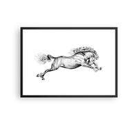 Cuadro Poster de Pared 70x50cm Póster Marco Caballo Dibujo Lápiz Wall Art Prints