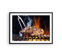 Cuadro Poster de Pared 70x50cm Póster Marco Carne parrilla llamas comida Art
