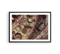 Cuadro Poster de Pared 70x50cm Póster Marco Cartografía Vintage Brújula Wall Art