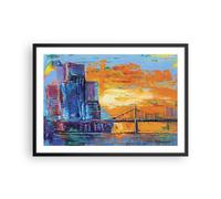Cuadro Poster de Pared 70x50cm Póster Marco Ciudad Puente Empasto Wall Art
