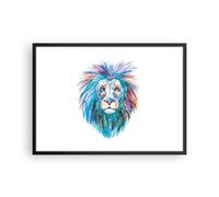 Cuadro Poster de Pared 70x50cm Póster Marco Colorido león melena Wall Art Prints