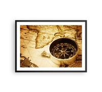 Cuadro Poster de Pared 70x50cm Póster Marco Compás viejo viajando viaje Wall Art