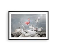 Cuadro Poster de Pared 70x50cm Póster Marco Flamenco Cisne Fantasía Wall Art