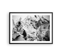 Cuadro Poster de Pared 70x50cm Póster Marco Flores Blanco Y Negro Fotografía Art