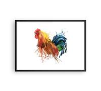 Cuadro Poster de Pared 70x50cm Póster Marco Gallo Ilustration Animal colores Art