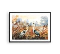 Cuadro Poster de Pared 70x50cm Póster Marco Grullas Aves Otoño Wall Art Prints