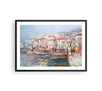 Cuadro Poster de Pared 70x50cm Póster Marco Isla Barcos Puerto Wall Art Prints