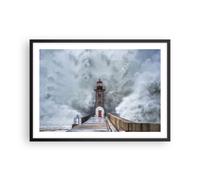 Cuadro Poster de Pared 70x50cm Póster Marco Linterna Mar Tormenta Wall Art