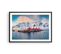 Cuadro Poster de Pared 70x50cm Póster Marco Lofoten Aldea Pesca Wall Art Prints