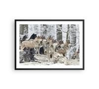 Cuadro Poster de Pared 70x50cm Póster Marco Manada Lobos Invierno Wall Art