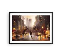 Cuadro Poster de Pared 70x50cm Póster Marco Manhattan Pareja Calle Wall Art