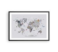 Cuadro Poster de Pared 70x50cm Póster Marco Mapa El Mundo Continentes Wall Art