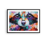 Cuadro Poster de Pared 70x50cm Póster Marco Mapache Colorido Petróleo Wall Art