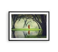 Cuadro Poster de Pared 70x50cm Póster Marco Monje Bosque Niebla Wall Art Prints