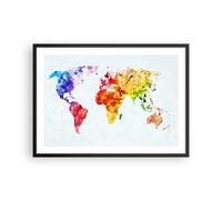 Cuadro Poster de Pared 70x50cm Póster Marco Mundo mapa colorido continentes Art