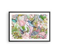Cuadro Poster de Pared 70x50cm Póster Marco pájaro mariposa flor Wall Art Prints