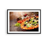 Cuadro Poster de Pared 70x50cm Póster Marco Pizza comida Italia la tradición Art