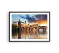 Cuadro Poster de Pared 70x50cm Póster Marco Praga puente historia río Wall Art