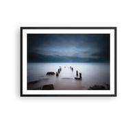 Cuadro Poster de Pared 70x50cm Póster Marco Rompeolas Niebla Noche Wall Art