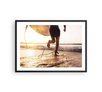 Cuadro Poster de Pared 70x50cm Póster Marco Surf Playa Alegría Wall Art Prints