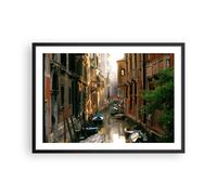 Cuadro Poster de Pared 70x50cm Póster Marco Venecia puente agua casa Wall Art