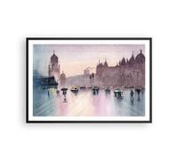 Cuadro Poster de Pared 91x61cm Marco Acuarela Ciudad Monumentos Históricos Art