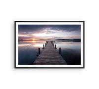 Cuadro Poster de Pared 91x61cm Marco Pasarela lago puesta de sol noche Art
