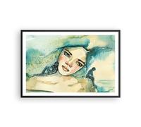 Cuadro Poster de Pared 91x61cm Póster Marco Acuarela Mujer Emociones Wall Art