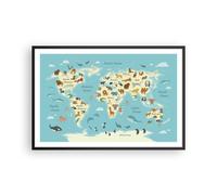 Cuadro Poster de Pared 91x61cm Póster Marco Animales El Mundo Mapa Wall Art
