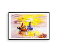 Cuadro Poster de Pared 91x61cm Póster Marco Barcos Sol mar viajes Wall Art