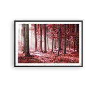 Cuadro Poster de Pared 91x61cm Póster Marco bosque rojo árboles Wall Art Prints