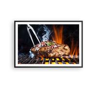 Cuadro Poster de Pared 91x61cm Póster Marco Carne parrilla llamas comida Art