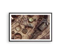 Cuadro Poster de Pared 91x61cm Póster Marco Cartografía Vintage Brújula Wall Art