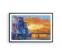 Cuadro Poster de Pared 91x61cm Póster Marco Ciudad Puente Empasto Wall Art