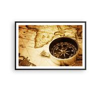 Cuadro Poster de Pared 91x61cm Póster Marco Compás viejo viajando viaje Wall Art