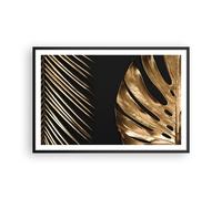 Cuadro Poster de Pared 91x61cm Póster Marco Dorado Hoja Monstera Wall Art Prints