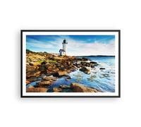 Cuadro Poster de Pared 91x61cm Póster Marco Faro orilla nube Paisaje Wall Art