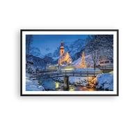 Cuadro Poster de Pared 91x61cm Póster Marco Festivo Iglesia Nieve Wall Art