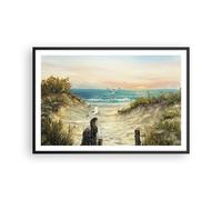Cuadro Poster de Pared 91x61cm Póster Marco Impresionismo Gaviotas Costa Art