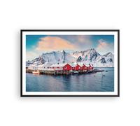 Cuadro Poster de Pared 91x61cm Póster Marco Lofoten Aldea Pesca Wall Art Prints